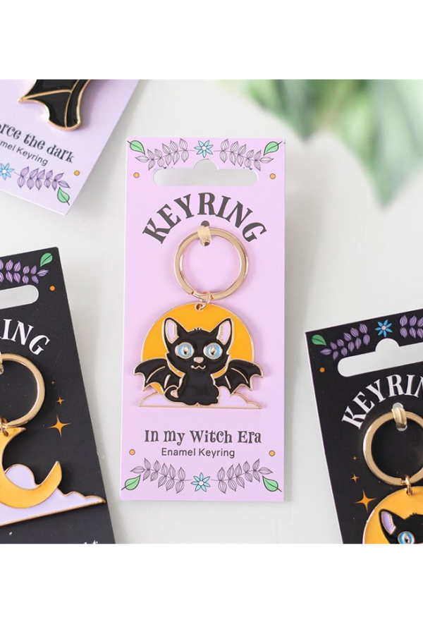 In My Witch Era Bat Cat and Moon Enamel Keyring