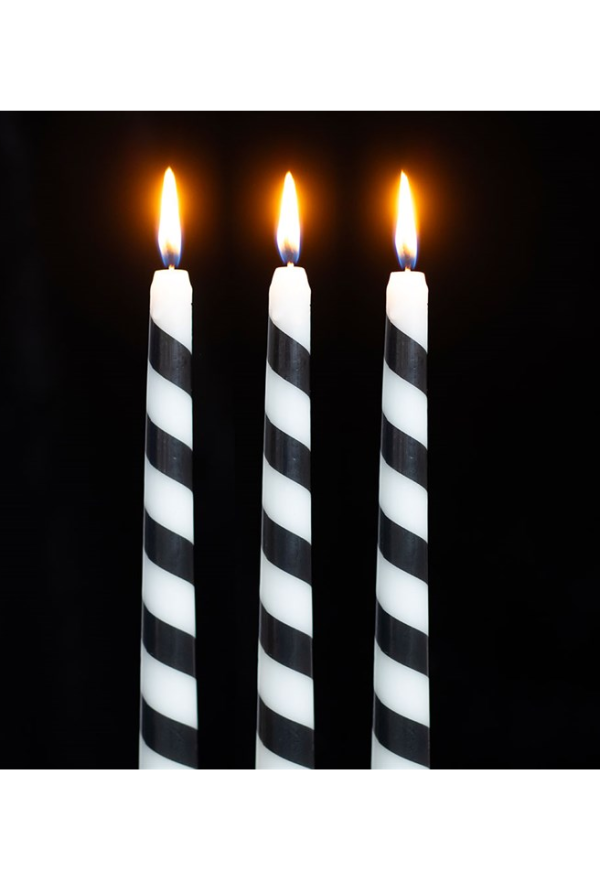 Set of 3 Black Candy Cane Taper Candles