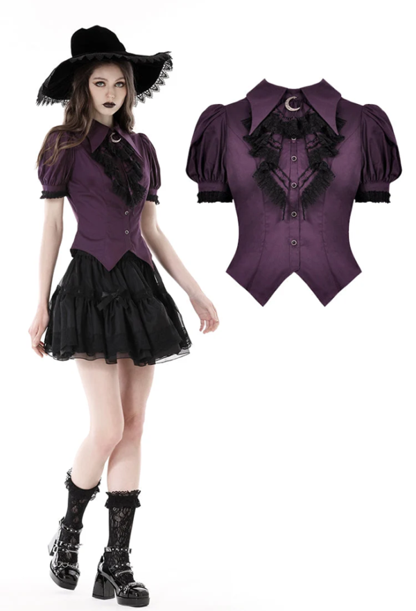 Purple frilly collar moon blouse