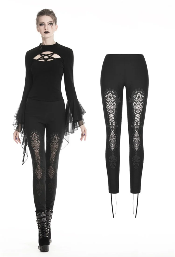 Women gothic leggings with flower and back lace up
