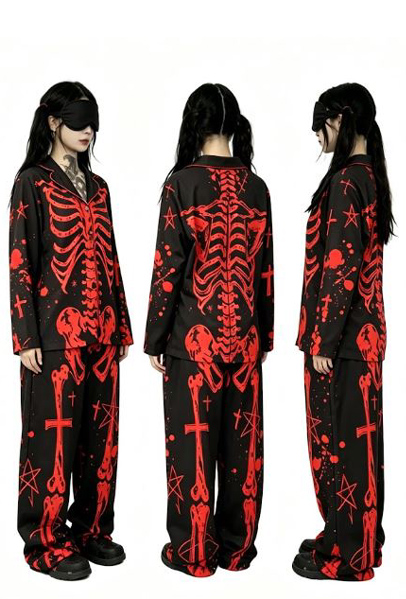 Skeleton X-Ray Pajama Set 2 Pieces RED